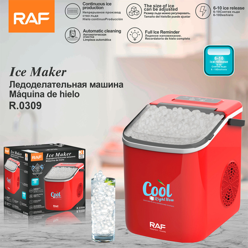 Raf European and American Cross-Border Ice Maker for Home Use, Fast Continuous Ice Production, Automatic Bullet Ice Maker, Self-Cleaning
