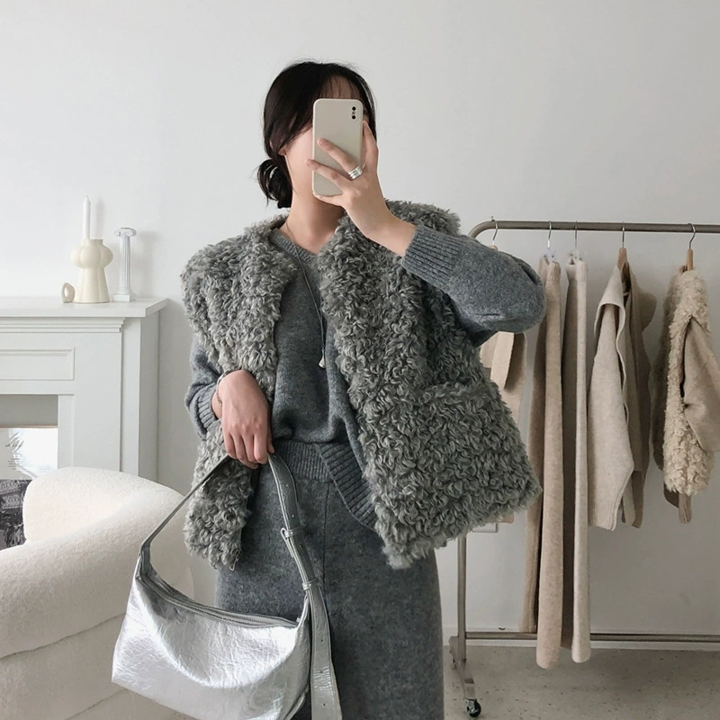 Корейский шикарный осенне-зимний жилет в корейском стиле, универсальный, во французском нежном стиле, с петлевой отделкой, из искусственного меха, женский жилет-пальто