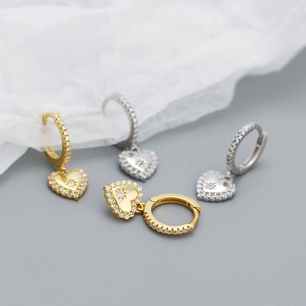 Drop Earrings, Earrings Classification 1 Pair Quantity 1 Pair 925 Sterling Silver Heart Shape Drop Earrings Earrings