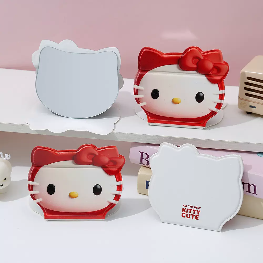 可爱3D效果小猫折叠镜 便捷猫咪化妆镜 台式梳妆镜可立小镜子批发