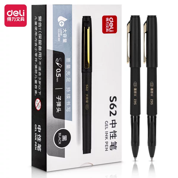 Deli S62/S63/S64 Large Capacity Gel Pen Bullet Office Sign Pen Black 0.5/0.7/1.0mm