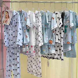 时尚舒适优雅丝绸睡衣女短袖夏新款仿真丝女士家居服尾货走份批发