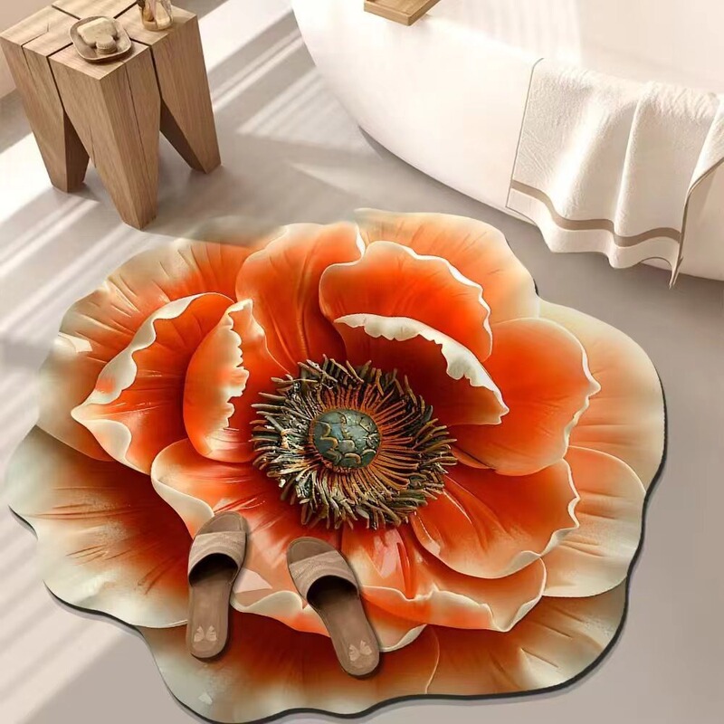 3D視覚花卉異形珪藻泥マット洗面台装飾マットトイレ吸水マット浴室マット|undefined