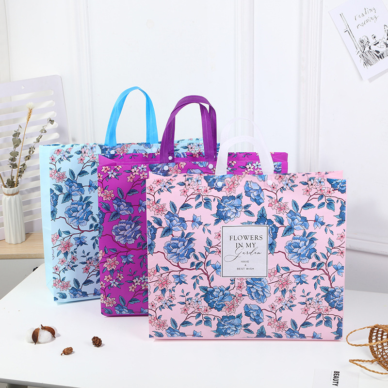 Cross-border Non-Woven printed bag large fashion design bottom side handbag gift bag shopping bag storage