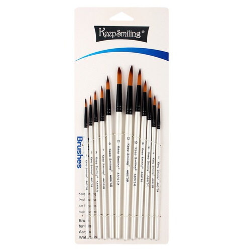 Cross-border nylon paintbrush 12 pieces art hook pen set painting watercolor water chalk oil paint brush painting set
