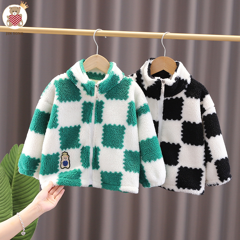 [Oso Jin Yong] abrigo para niños ropa de algodón acolchado niños niñas cordero nuevo Otoño e Invierno forrado de lana engrosada bebé suéter de los niños