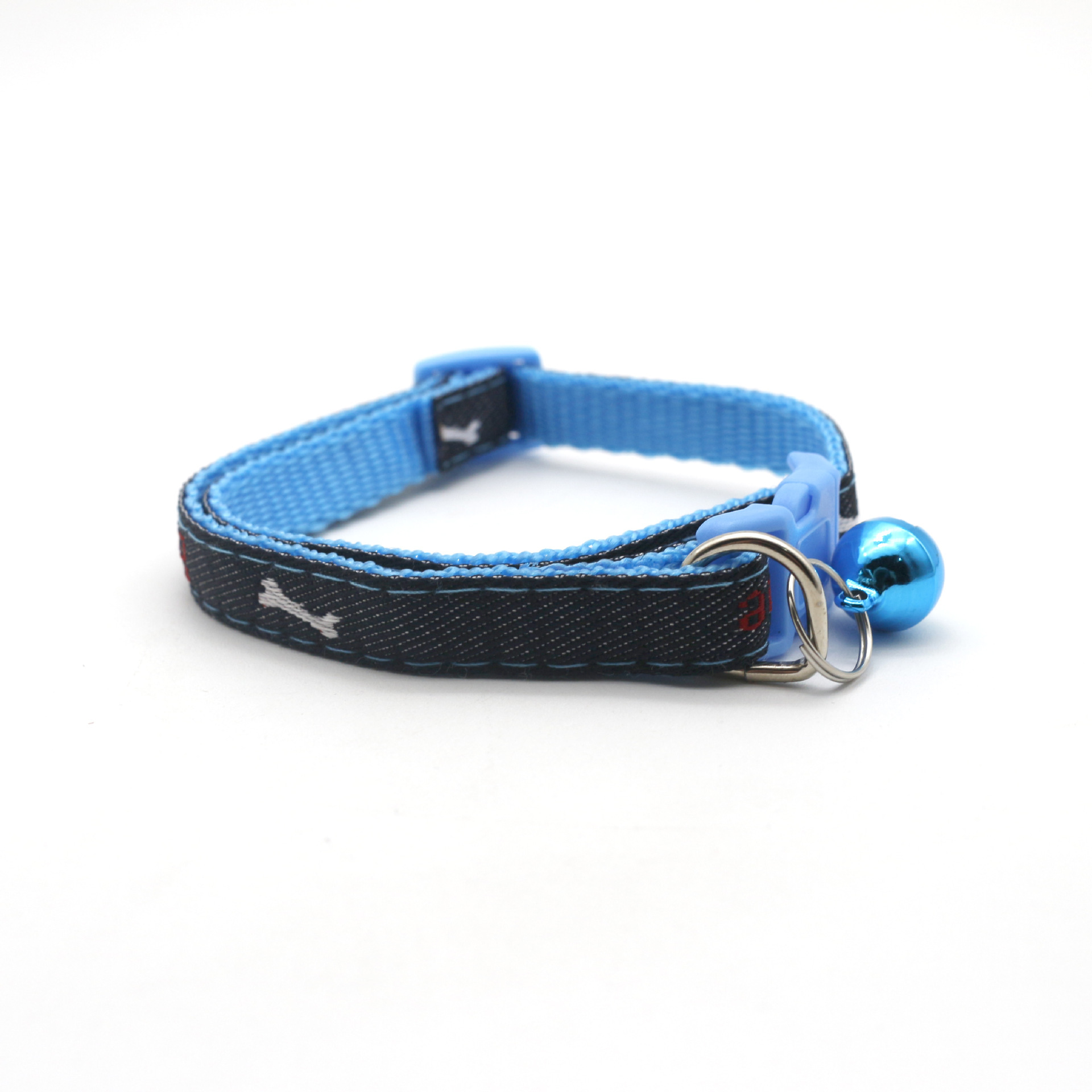 Exclusive for CrossBorder Pet Supplies Wholesale Pet Collar Small Dog Denim Patch Dog Bell Collar Cat Collarpicture3
