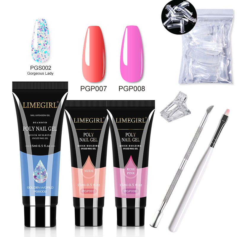 Kit de Herramientas de Gel de Extensión de Uñas de Cristal, Extensión Rápida, Modelo de Cristal, Tres Tubos de Gel, Gel UV, Transfronterizo