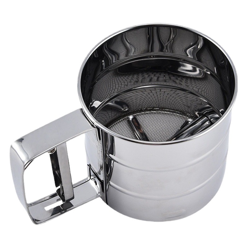 Tamiz de harina semiautomático tipo taza de mano transfronteriza tamiz de acero inoxidable tamiz de harina tamiz de azúcar en polvo tamiz de muestra herramienta para hornear
