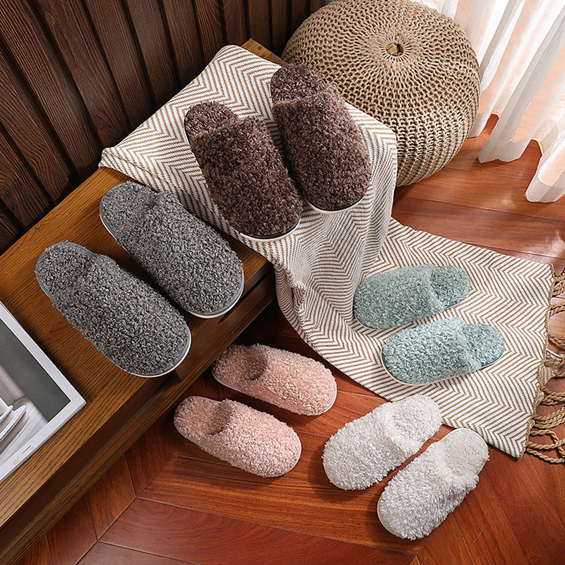 Cotton slippers men's and women's home shoes plush slippers winter home indoor non-slip fleece-lined warm velvet slippers