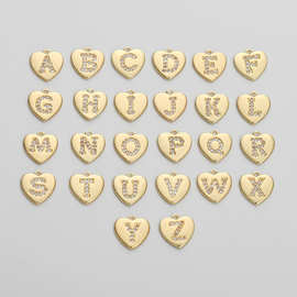 保色14K包金铜镶锆爱心26个字母吊坠手链项链手工diy饰品配件挂件