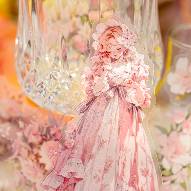 Mr. Paper Personaje Flor Etiqueta engomada grande Bolsa Flor que cae y serie de chicas Cute Girl Elements Etiqueta engomada de la tienda