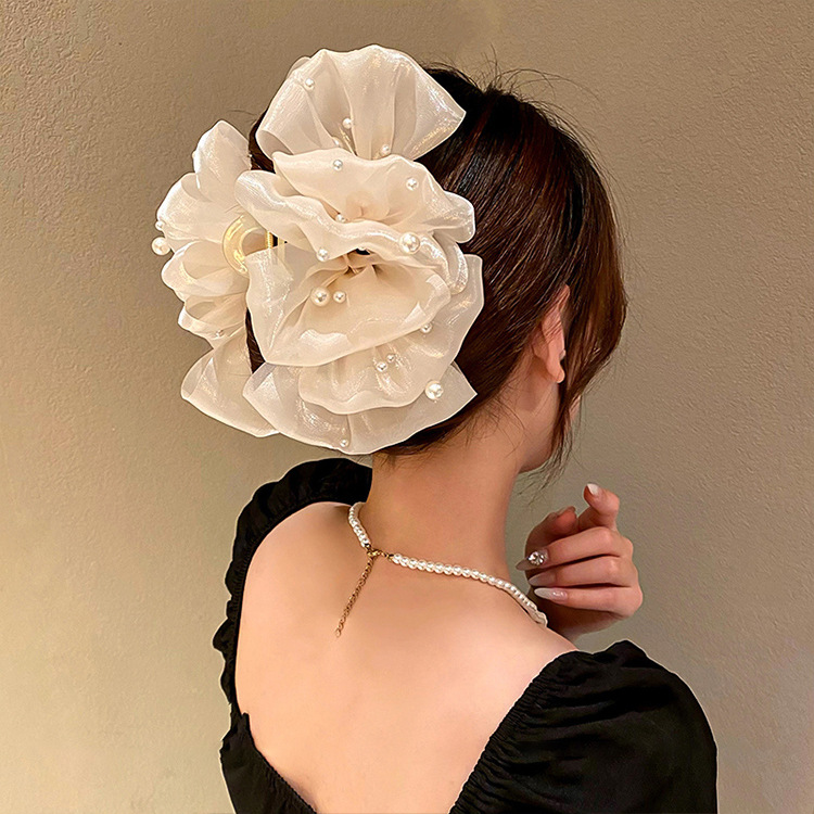 Elegant Style Handmade, Handmade Craft Elegant Women's Solid Color Knot Butterfly Gauze Handmade Pearl Hair Claws