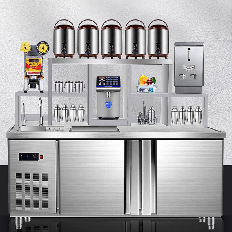 Water Bar Commercial Milk Tea Shop Workbench Stainless Steel Beverage Shop Equipment Refrigerated Milk Tea Operating Table Display Cabinet Water Bar Commercial Milk Tea Shop Workbench Stainless Steel Beverage Shop Equipment Refrigerated Milk Tea Operating Table Display Cabinet