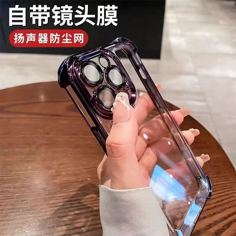 iPhone17対応 四隅エアバッグ落下防止スマホケース Apple 16PROMAX 透明レンズフィルム 15保護ケース X|undefined