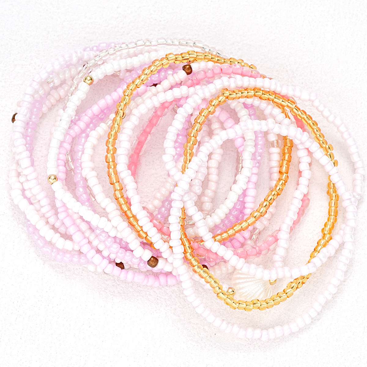 new hand-woven Bohemian style color beaded multi-layer rice beads shell bracelet 17-piece set_voghion.com