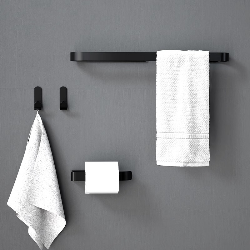 No-Drill Towel Rack Single Rod Bathroom Towel Bar Storage Rack with Hooks in Nordic Style