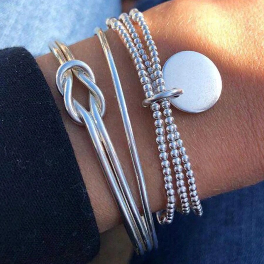 Europa y los Estados Unidos transfronterizos protección ambiental pulsera gruesa 5 piezas de cadena de aluminio + cadena de hierro + CCB personalidad de diseño exagerado cadena joyería de bola