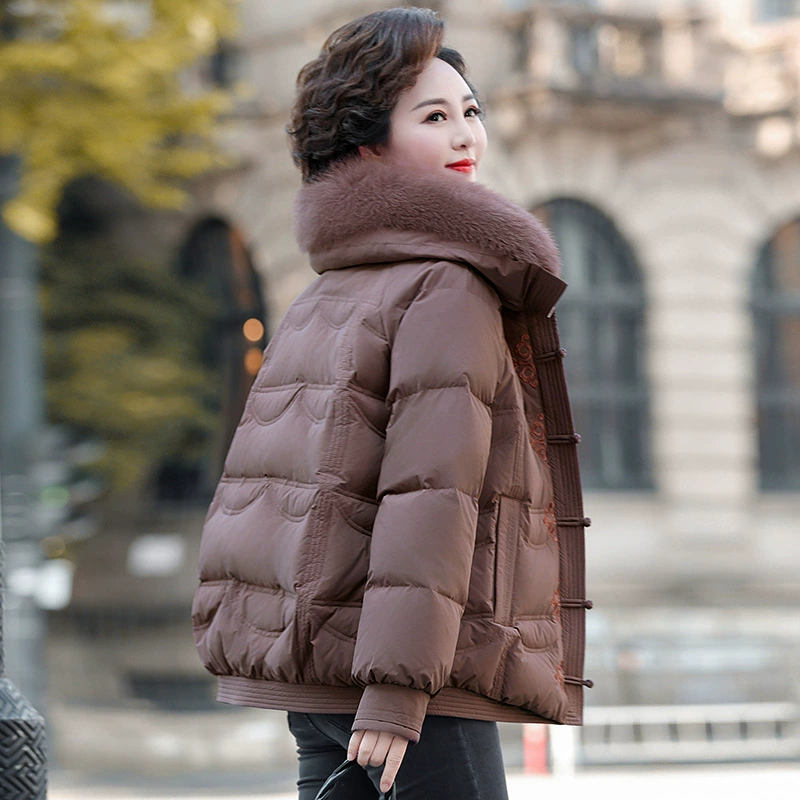 2024 новый средний и пожилой зимний короткий лисиный шерстяной воротник белый утка теплая куртка пуховик производитель