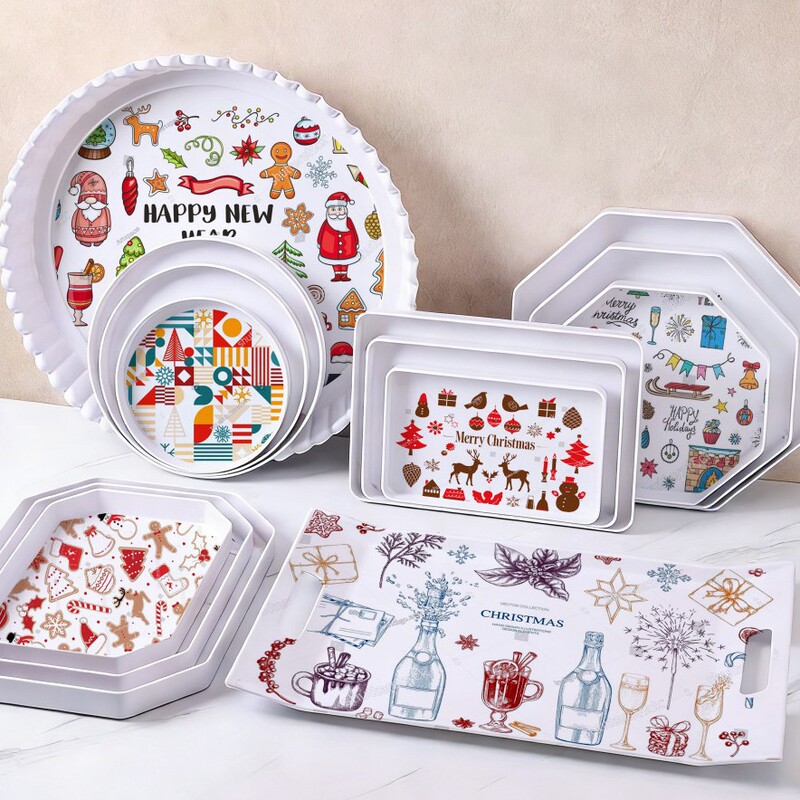 Christmas-themed melamine tray set, home dining plate, fruit plate, creative holiday tableware, light luxury Nordic-style plates Christmas-themed melamine tray set, home dining plate, fruit plate, creative holiday tableware, light luxury Nordic-style plates