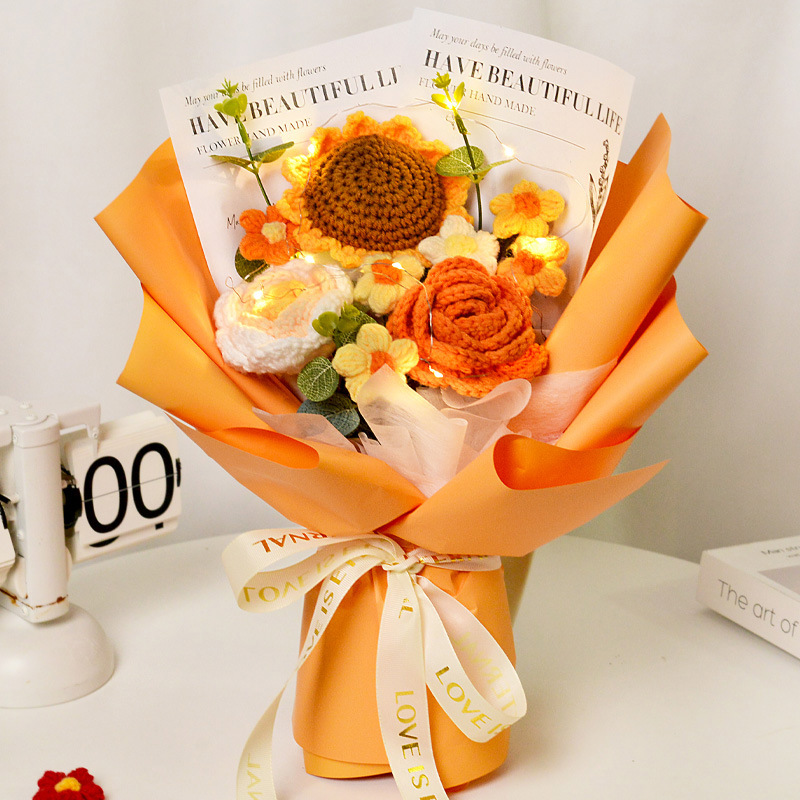 Flor de lana tejida a mano ramo de flores de girasoles flores de punto flor de simulación comercio exterior transfronterizo amazona