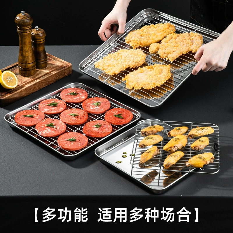 Baking baking pan square thickened multi -specification cake dish with net drain oil stainless steel square disk