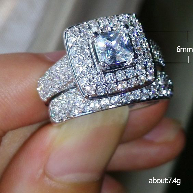 Silver Inlaid Square White Zirconium Full Diamond Ring Simple Creative Birthday Gift Ring_voghion.com