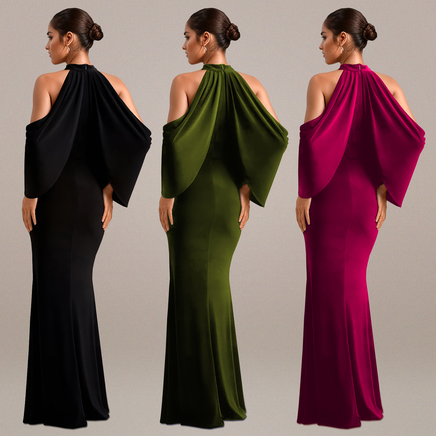 C7276 Aliexpress transfronterizo Amazon Europa y América moda femenina delgada elegante vestido de brazo con mangas de hombro nuevas