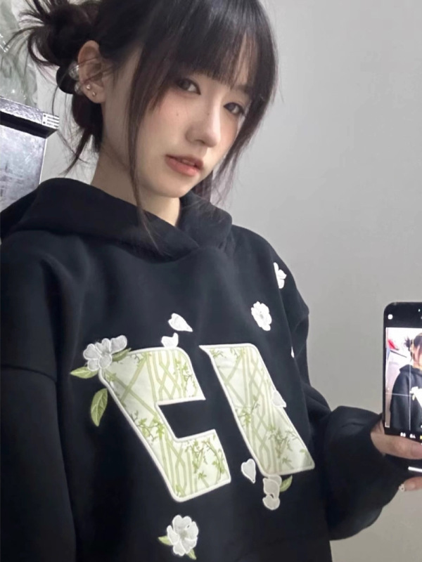 美式高街复古刺绣字母卫衣女2025新款春秋薄款宽松设计感小众外套|undefined