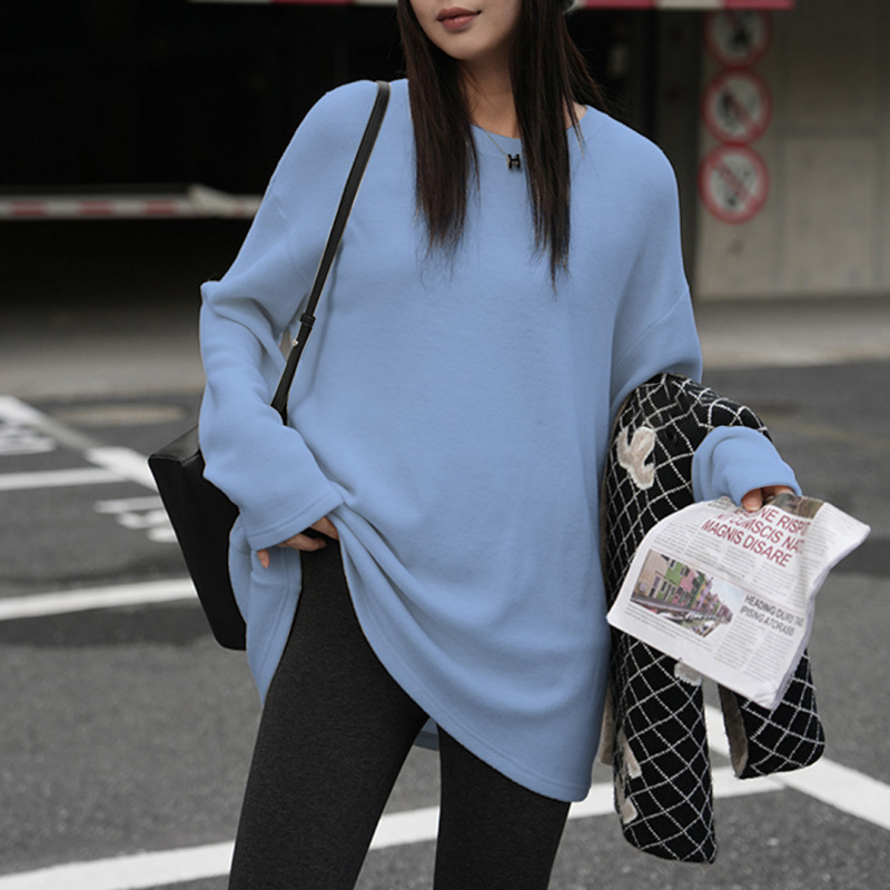 欧货大版中长款遮屁股上衣女德绒内搭加厚磨毛打底衫减龄长袖T恤|undefined