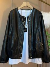 秋季新款时尚皮衣大码女装外套女韩版洋气圆领长袖水洗皮尤上衣潮