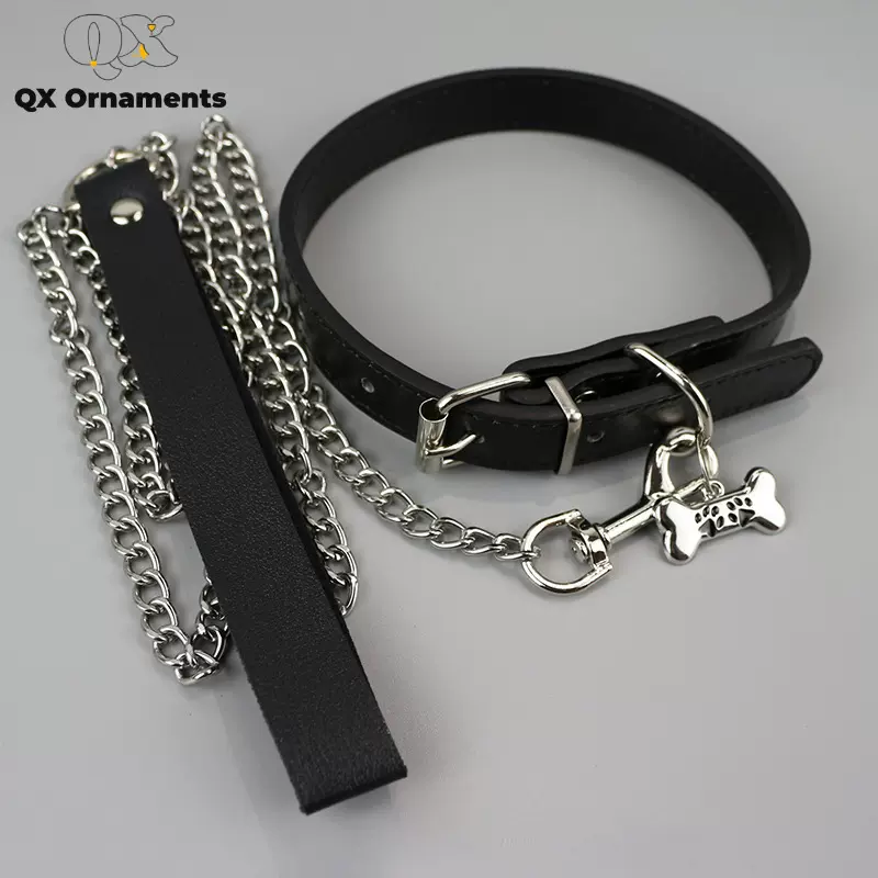 酷二丫chocker骨头黑色项圈男颈带牵引绳脖子配饰颈链情侣锁骨链