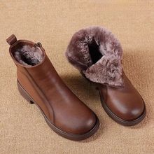 真软皮加厚保暖棉鞋防滑妈妈冬季短靴女靴羊毛雪地靴皮毛一体皮靴