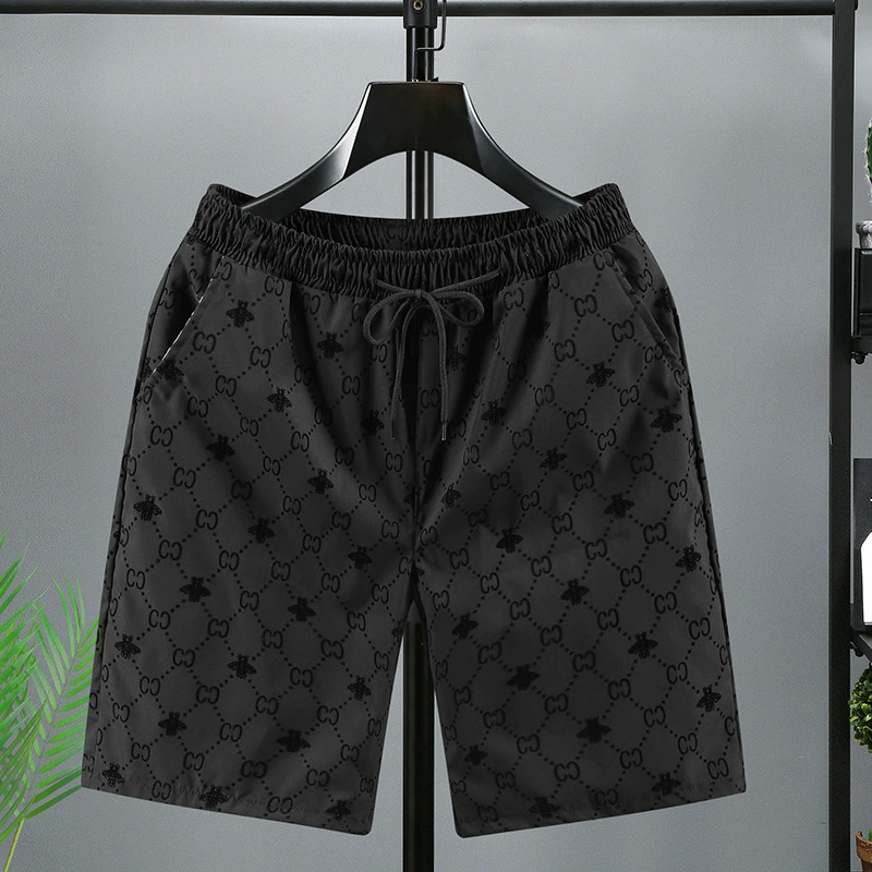 Мужские летние шорты с флокированием, повседневные свободные пляжные шорты для дома, универсальные шорты с пятью точками