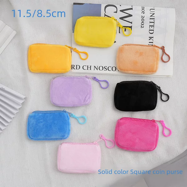 Solid Color Square Coin Purse Candy Color Plush Small School Bag Backpack Headphone Bag Casual Cute Coin Bag Backpack
