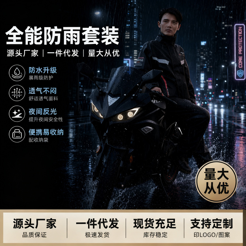 Men's Raincoat Set for Cycling, Motorcycle, Split-Type, Reflective, Waterproof, with Pockets, for Delivery, Fishing, Split-Type Raincoat Men's Raincoat Set for Cycling, Motorcycle, Split-Type, Reflective, Waterproof, with Pockets, for Delivery, Fishing, Split-Type Raincoat