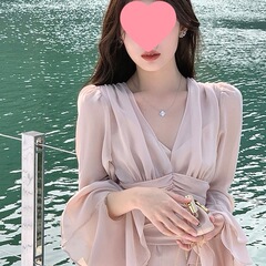 法式浪漫2025春季高级感收腰长款荷叶边领肉粉色连衣裙一眼惊艳