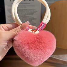 可爱真雷克斯兔毛小桃心汽车钥匙扣挂件高档毛绒球爱心书包包挂饰