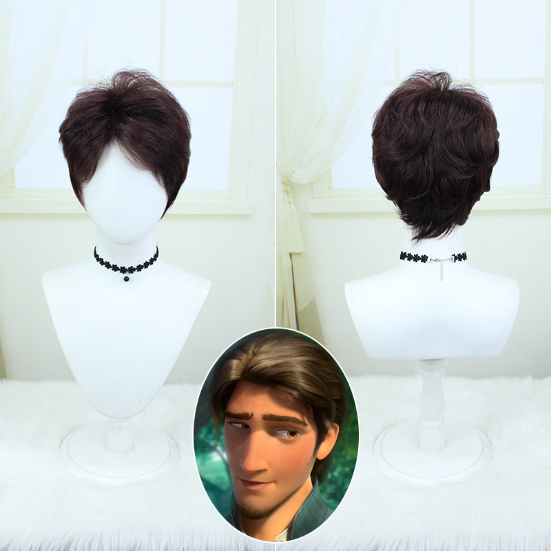 High-Temperature Synthetic Hair Rapunzel Tangled Flynn Ryder Prince Wig Short Curly Dark Brown Wig for Men