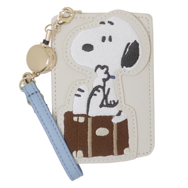 Cuero de imitación japonés Snoopy linda caricatura telescópica cuerda de transporte tarjeta de control de acceso tarjeta de tarjeta de comida portátil para estudiantes