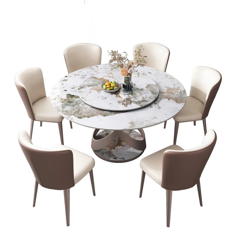 Mesa de comedor redonda de la placa brillante de la roca con la Mesa Redonda de la mesa redonda de la Mesa ligera moderna de lujo simple hogar apartamento grande y pequeño y combinación de la silla