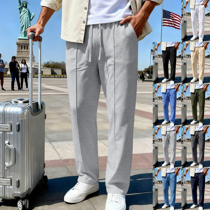 2025 European and American Cross-Border Pants Men's All-Season Loose Straight Sports Casual Pants American Oversize Long Pants