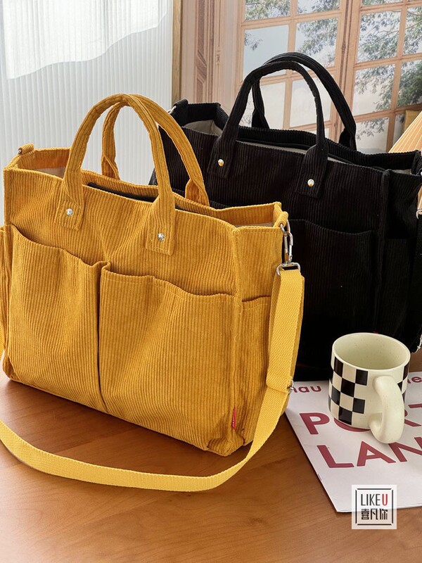 Original Autumn and Winter Multi-Pocket Thickeneded Corduroy Simple Commuter Tote Student Casual Literary Hand-Held Crossbody Bag Original Autumn and Winter Multi-Pocket Thickeneded Corduroy Simple Commuter Tote Student Casual Literary Hand-Held Crossbody Bag