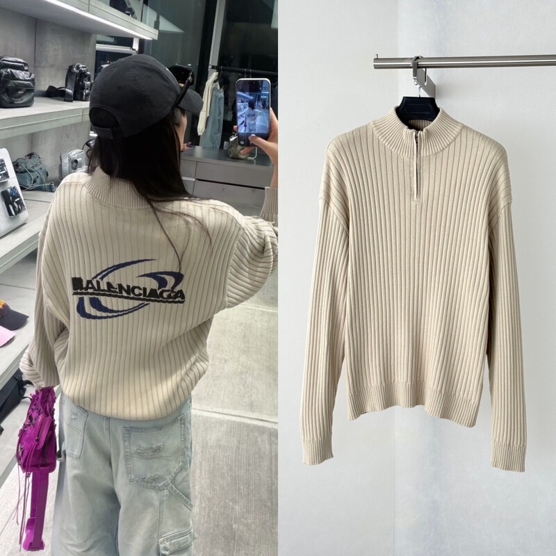 Top-quality 26SS Paris fashion brand new BLCG half-high collar half-zip vertical ribbed knit sweater for men and women