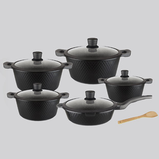 Hot Selling New Small Diamond 11Pcs Pot Set Silicone Glass Lid Non-Stick Soup Pot Set Die-Cast Pot U Label B Label