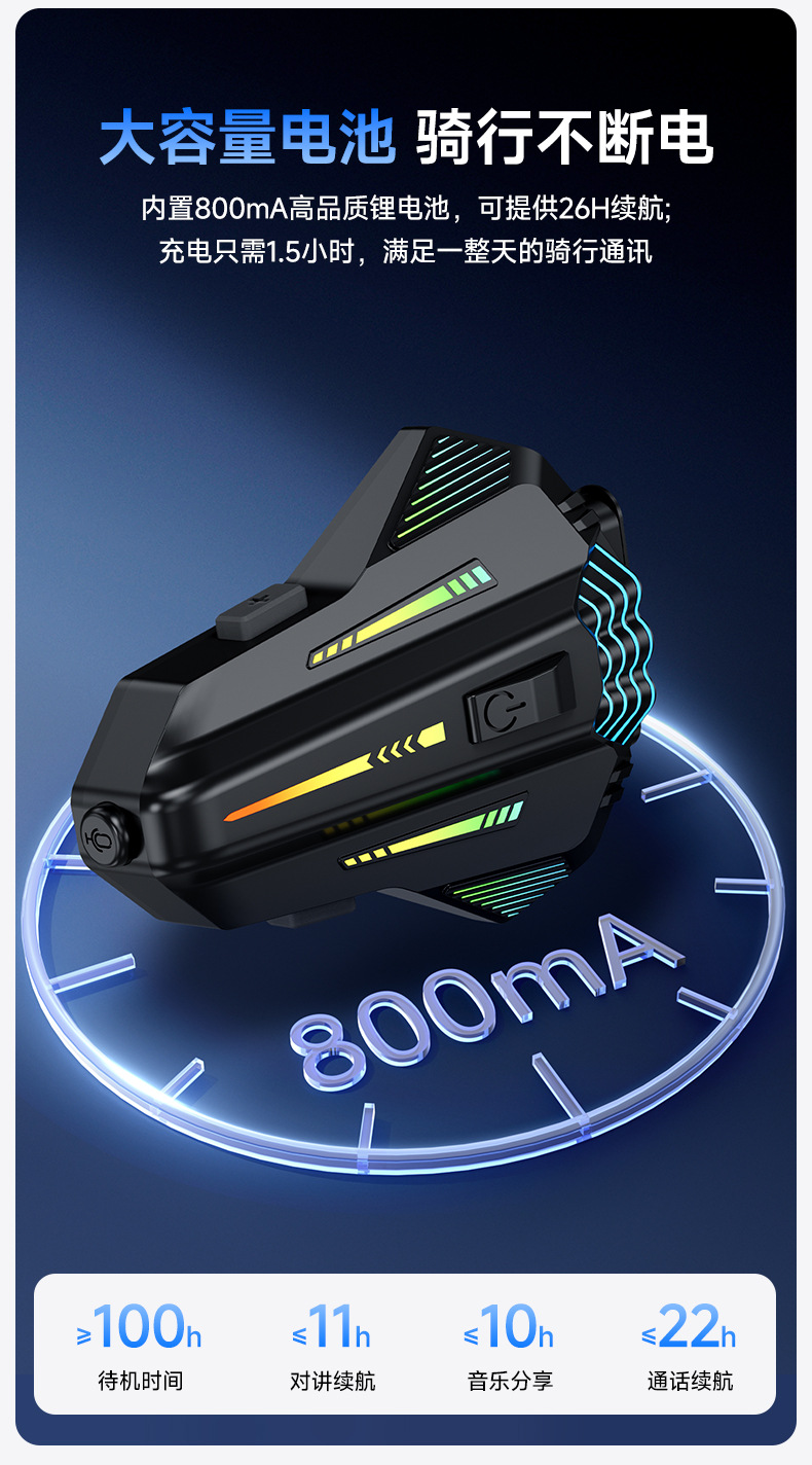 Cross-Border Motorcycle Helmet Bluetooth Headset 6.0 Cool Atmosphere Rgb Lighting Effect Multi-Person Chat Intercom Helmet Headset