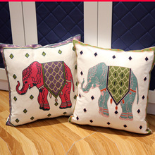 民族风棉帆布大象毛巾绣装饰靠背套靠枕飘窗靠垫抱枕大象刺绣