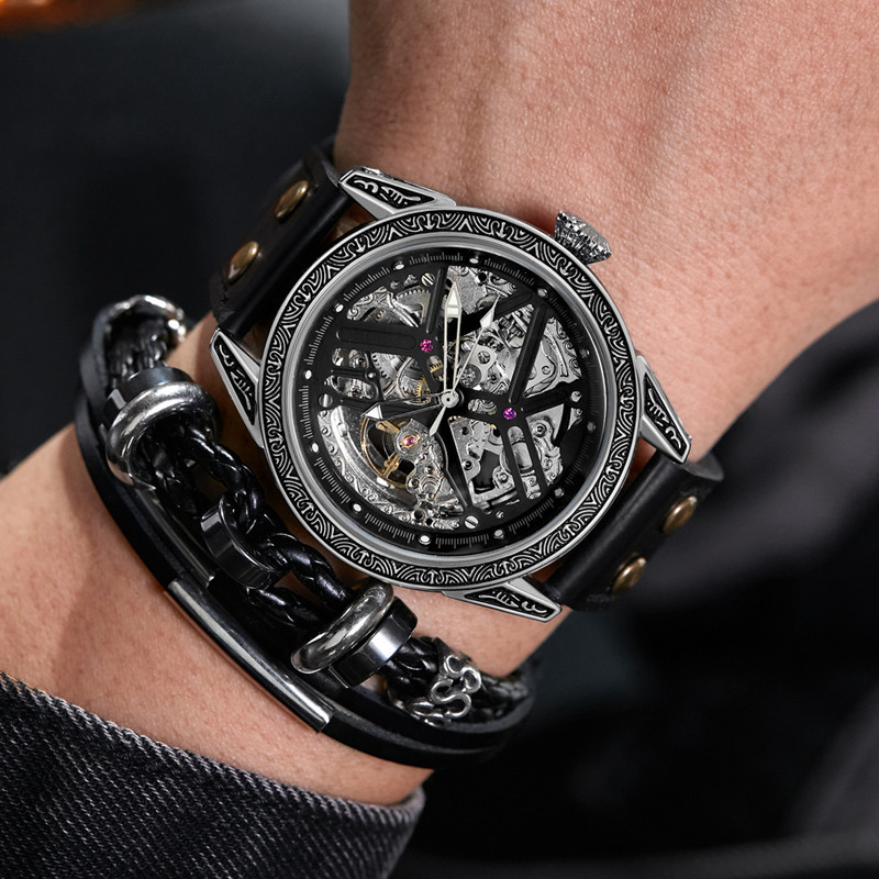 Productos genuinos SHENHUA reloj mecánico de los hombres reloj automático hueco Moda reloj mecánico de los hombres