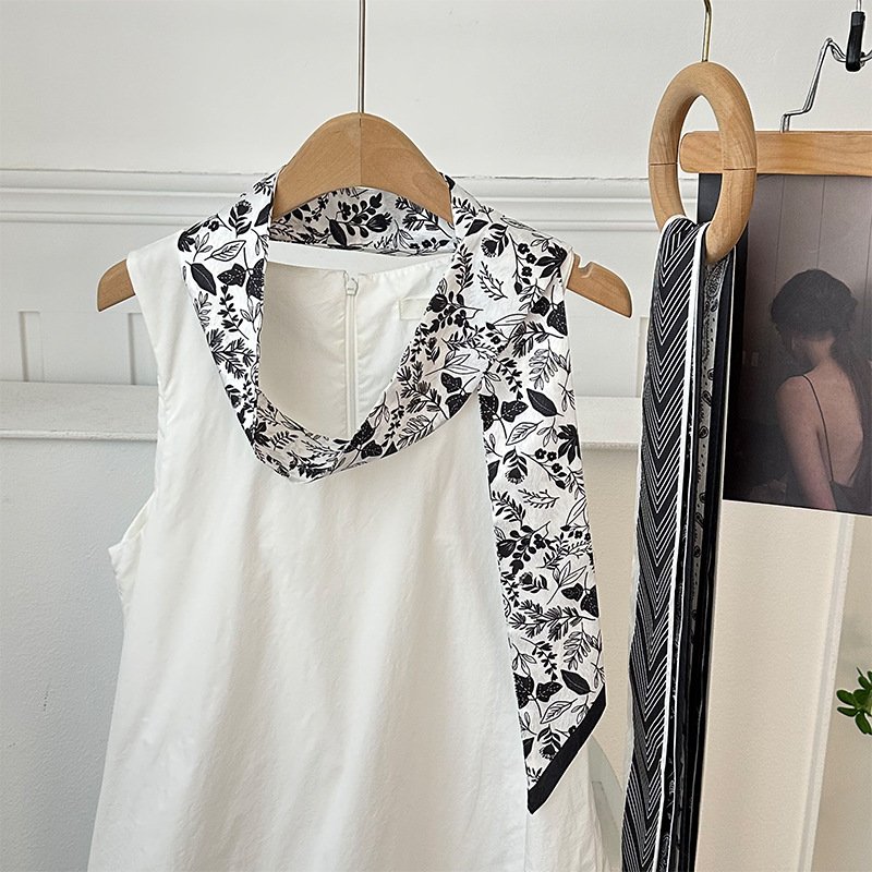 Pañuelo de seda, banda larga, sensación de alta calidad, bufanda pequeña decorativa, bolsa de toalla de seda, envuelta, pañuelo floral, cinta para el cabello, serpentín para el cabello