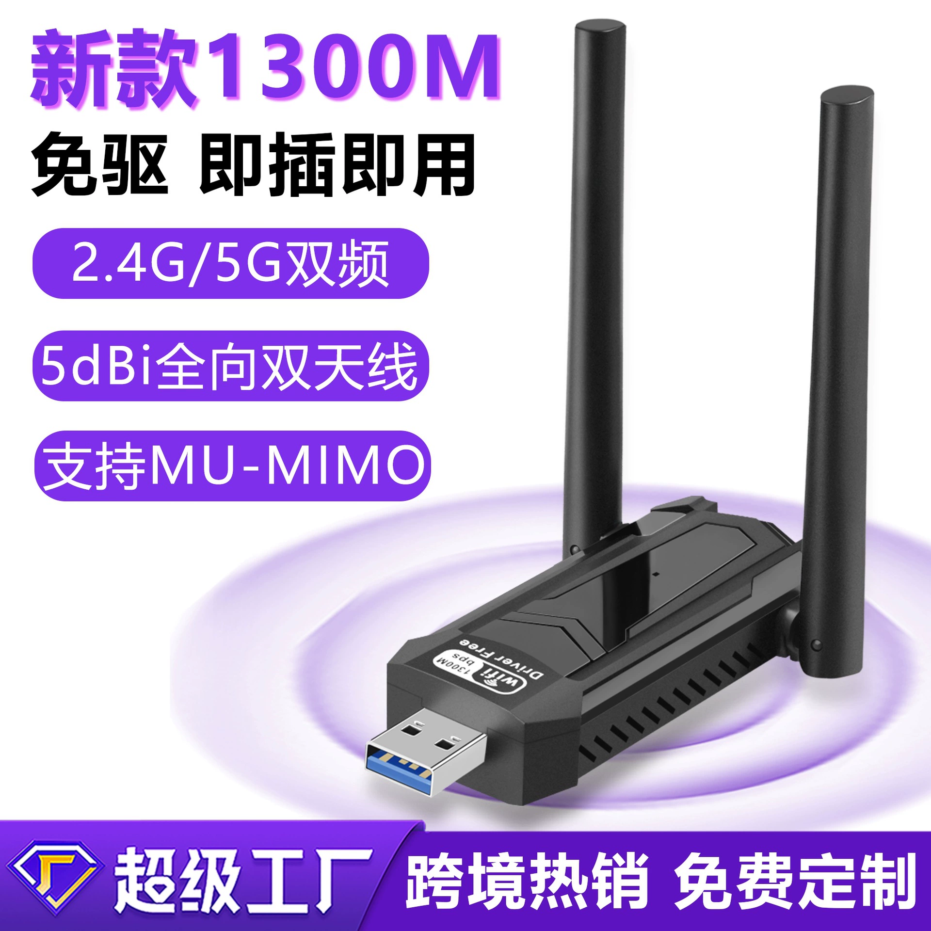 Драйвер-фри 1300м двойной диапазон USB беспроводная сетевая карта 5G гигабитный трансмиттер и приемник для настольного ПК/ноутбука